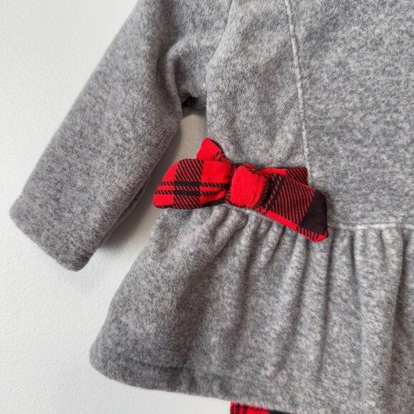 NWT 3-Piece Set Grey Fleece Top Red Plaid Leggings & Black Bodysuit 3M Carters - Picture 2 of 6
